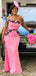 Pink Mermaid Short Sleeves Cheap Long Bridesmaid Dresses,WG1397