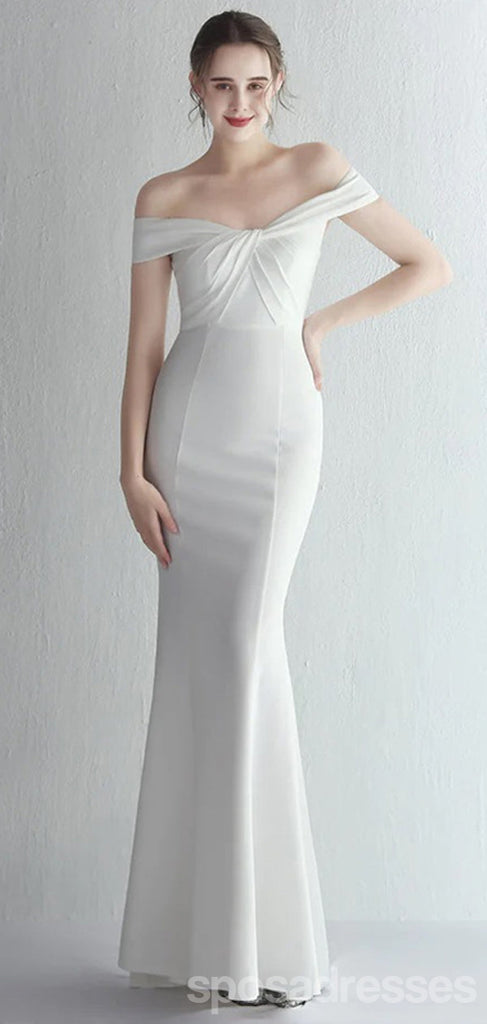 Simple White Mermaid Off Shoulder Long Prom Dresses Online,13024
