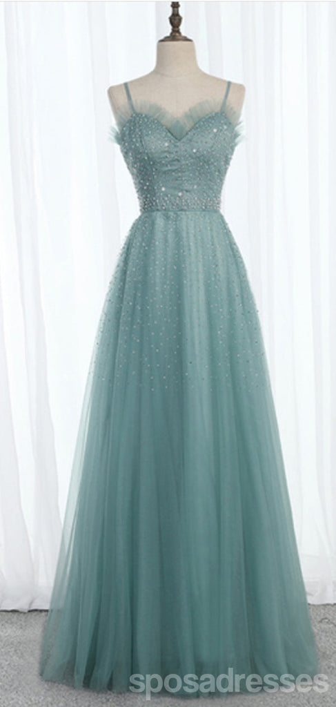 Elegant Blue A-line Spaghetti Straps Maxi Long Prom Dresses,Evening Dresses,13147