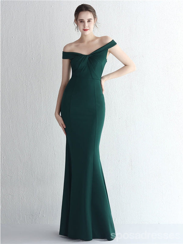 Simple Emerald Green Mermaid Off Shoulder Long Prom Dresses Online,13025