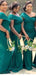 Green Mermaid Off Shoulder Cheap Long Bridesmaid Dresses Online,WG1355