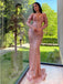 Dusty Rose Mermaid Long Sleeves V-neck Cheap Long Prom Dresses,12975