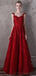 Δαντέλα ιμάντες σκούρο κόκκινο Α-γραμμή V-λαιμό φτηνά μακριά φορέματα prom βράδυ, βραδινό κόμμα prom φορέματα, 18645