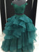 Sexy Two Pieces Emerald Green Off Shoulder V Neck Ball Gown Long Custom Evening Prom Dresses, 17414