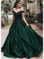 Εκτός ώμου σκούρο πράσινο A-line μακρά βραδινά φορέματα, φθηνά γλυκά 16 φορέματα, 18366