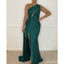 Emerald Green Mermaid One Shoulder Side Slit Cheap Long Bridesmaid Dresses,WG1564