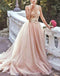 Gold Sequin A line Evening Prom Dresses, Long Tulle Party Prom Dresses, 17051