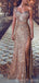 Gold Mermaid High Slit One Shoulder Cheap Long Prom Dresses Online,12652
