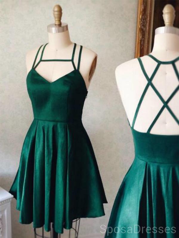 Emerald Green Cross Back Vestidos de fiesta cortos en línea, Vestidos de baile cortos baratos, CM839