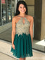Green Gold Lace Halter Billig Homecoming Dresses Online, Günstig Short Prom Dresses, CM736
