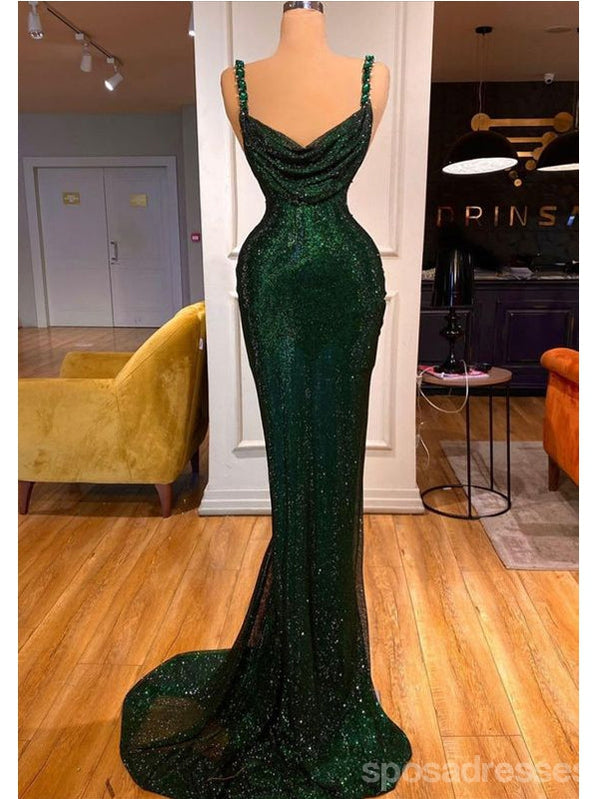 Sexy Green Mermaid Straps Cheap Long Prom Dresses Online,13013