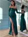 Sexy Green Mermaid High Slit Long Sleeves Cheap Prom Dresses,13046