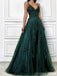 Green A-line Spaghetti Straps V-neck Maxi Long Prom Dresses,13139