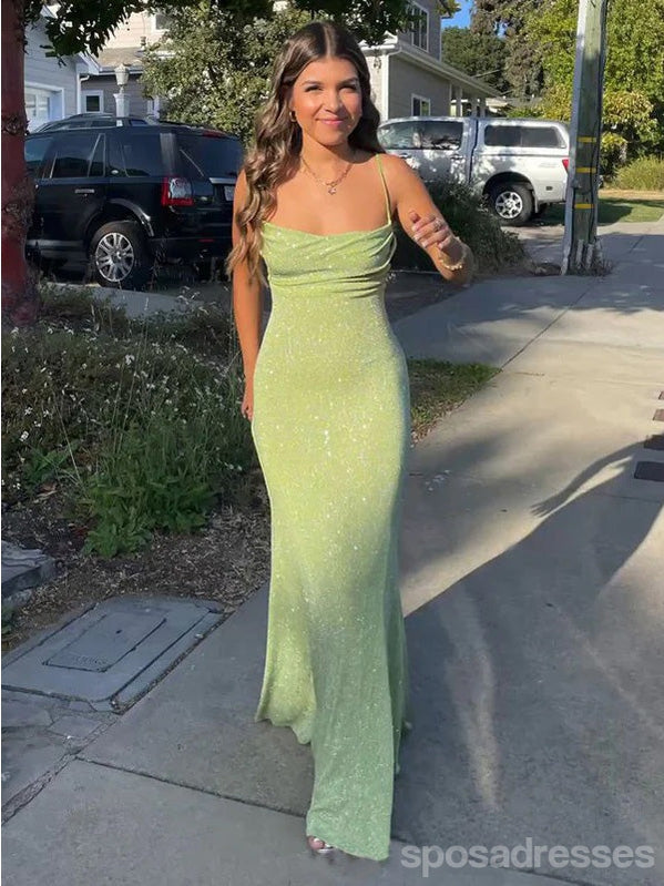 Sexy Green Mermaid Spaghetti Straps Maxi Long Prom Dresses Online,13248