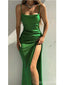 Green Mermaid Spaghetti Straps High Slit Cheap Long Prom Dresses Online,12928
