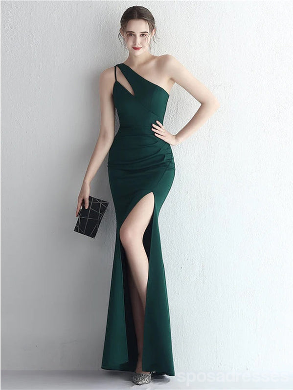 Sexy Green Mermaid One Shoulder Side Slit Long Prom Dresses Online,13030