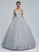 Sparkly Grey A-line Short Sleeves Cheap Long Prom Dresses,13051