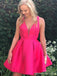 Simple Hot Pink V Neck Φτηνά Κοντά Φορέματα Homecoming Online, CM649