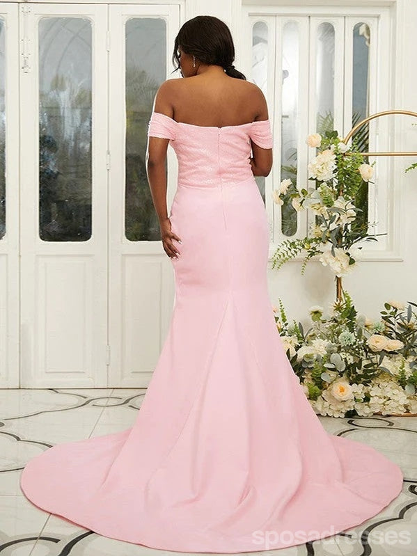 Sparkly Pink Mermaid Off Shoulder Cheap Long Bridesmaid Dresses,WG1595