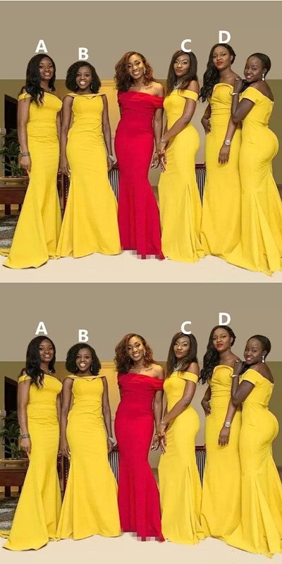 Mismatched Mermaid Yellow Cheap Long Bridesmaid Dresses Online,WG1195