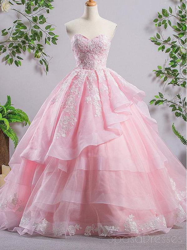 Sweetheart Pink A-line Lace Cheap Evening Prom Dresses, Sweet 16 Dresses, Quinceanera Dresses, 17488