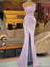Sexy Lilac Mermaid Strapless Side Slit Cheap Long Prom Dresses,13069