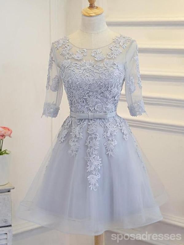 Long Sleeve Grey Lace Cheap Short Homecoming Dresses Online, CM670