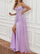 Purple A-line Spaghetti Straps High Slit Cheap Long Prom Dresses,13074