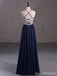 Navy Blue A-line Spaghetti Straps Cheap Long Prom Dresses Online,13055