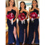 Navy Blue Mermaid Sweetheart Side Slit Cheap Long Bridesmaid Dresses,WG1357