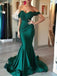 Off Shoulder Emerald Green Mermaid Long Evening Prom Dresses, 17703