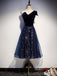 One Shoulder Black Sequin Unique Navy Blue Cheap Homecoming Dresses Online, Cheap Short Prom Dresses, CM767