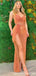 Sexy Orange Mermaid Spaghetti Straps High Slit Maxi Long Prom Dresses,13272