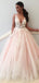 Sexy See Through Lace Applique Pale Pink A line Long Custom Evening Prom Dresses, 17450