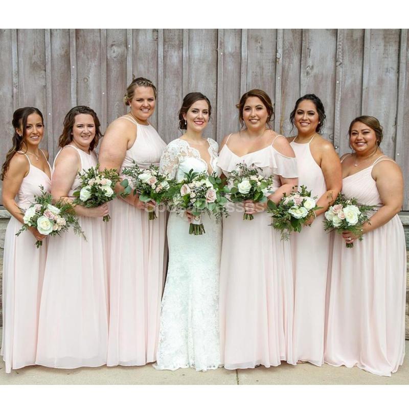 Mismatched Pale Pink Chiffon Long Bridesmaid Dresses Online, Günstige Bridesmaids Dresses, WG711