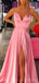 Sexy Pink Side Slit Cheap Long Evening Prom Dresses, Cheap Custom Sweet 16 Dresses, 18504