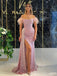 Sexy Pink Mermaid Off Shoulder Side Slit Maxi Long Prom Dresses,Evening Dresses,13144