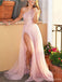 Sparkly Pink A-line One Shoulder High Slit Long Prom Dresses,Evening Dresses,13104