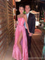 Pink A-line Strapless Side Slit Maxi Long Party Prom Dresses Online,13283