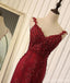 Προκλητικά Backless Κόκκινη Δαντέλα Γοργόνα Μακρύ Βράδυ Φορέματα Prom, 17660