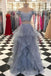 Two Pieces Off Shoulder Grey Beaded Custom Long Evening Prom Dresses, 17712