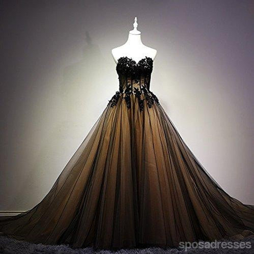2018 Sweetheart Black Tulle A line Long Evening Prom Dresses, 17676
