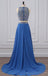 Two Pieces Rhinestone Beaded Chiffon Blue Long Evening Prom Dresses, 17655