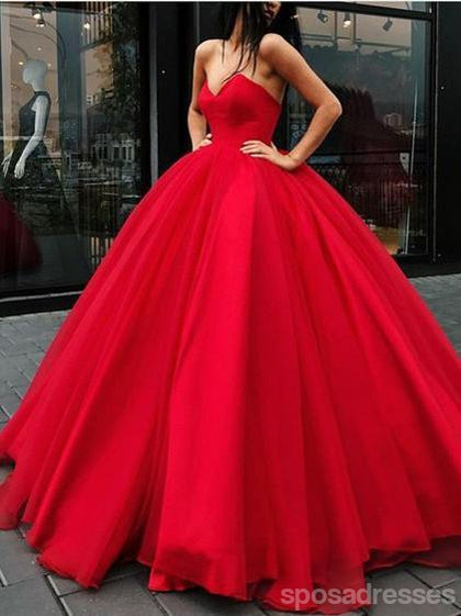 Simple Red Sweetheart A-line Ball Gown Long Evening Prom Dresses, 17683