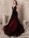 Black Red A-line Deep V-veck Cheap Long Prom Dresses Online,12949