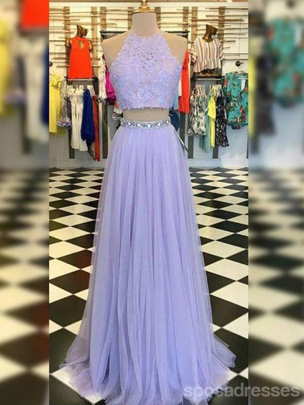 Purple A-line Halter Two Pieces Maxi Long Prom Dresses,Evening Dresses,13114