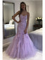 Purple Mermaid Spaghetti Straps Cheap Long Prom Dresses, Evening Party Dresses,12938