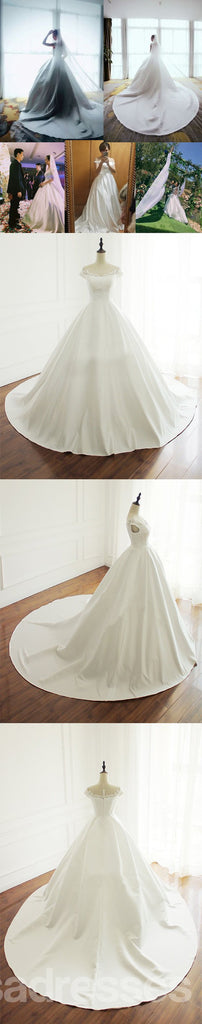 Scoop Neckline Simple Short Sleeve A Line Lace Wedding Bridal Dresses, Custom Made Wedding Dresses, Affordable Wedding Bridal Gowns, WD233
