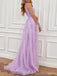 Purple A-line Spaghetti Straps High Slit Cheap Long Prom Dresses,13074