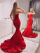 Einfache Red Scoop Mermaid Günstige Abendkleider, Abendpartykleider, 12146